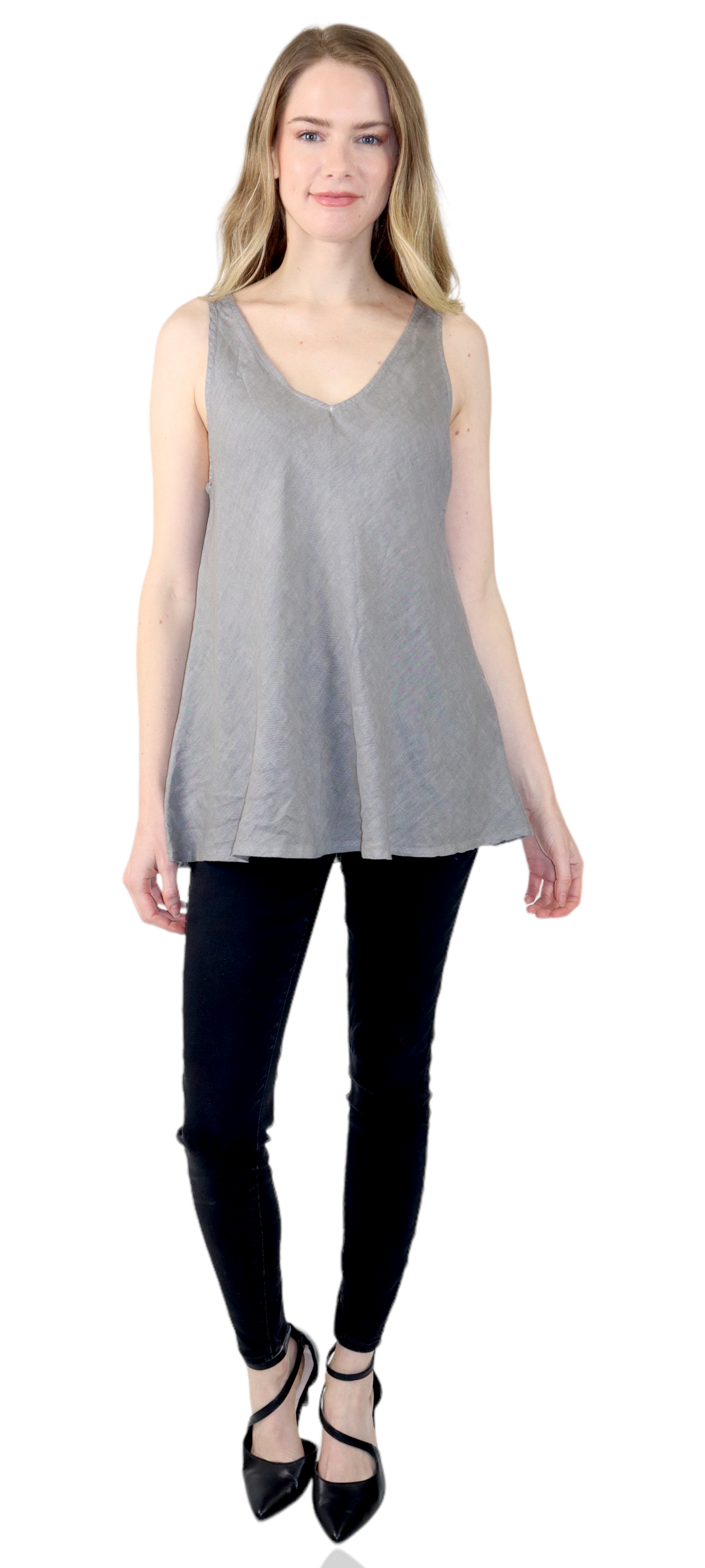 Womens Cheetah Print Linen V-Neck Biased Cut Sleeveless Tank Top Tunic Blouse