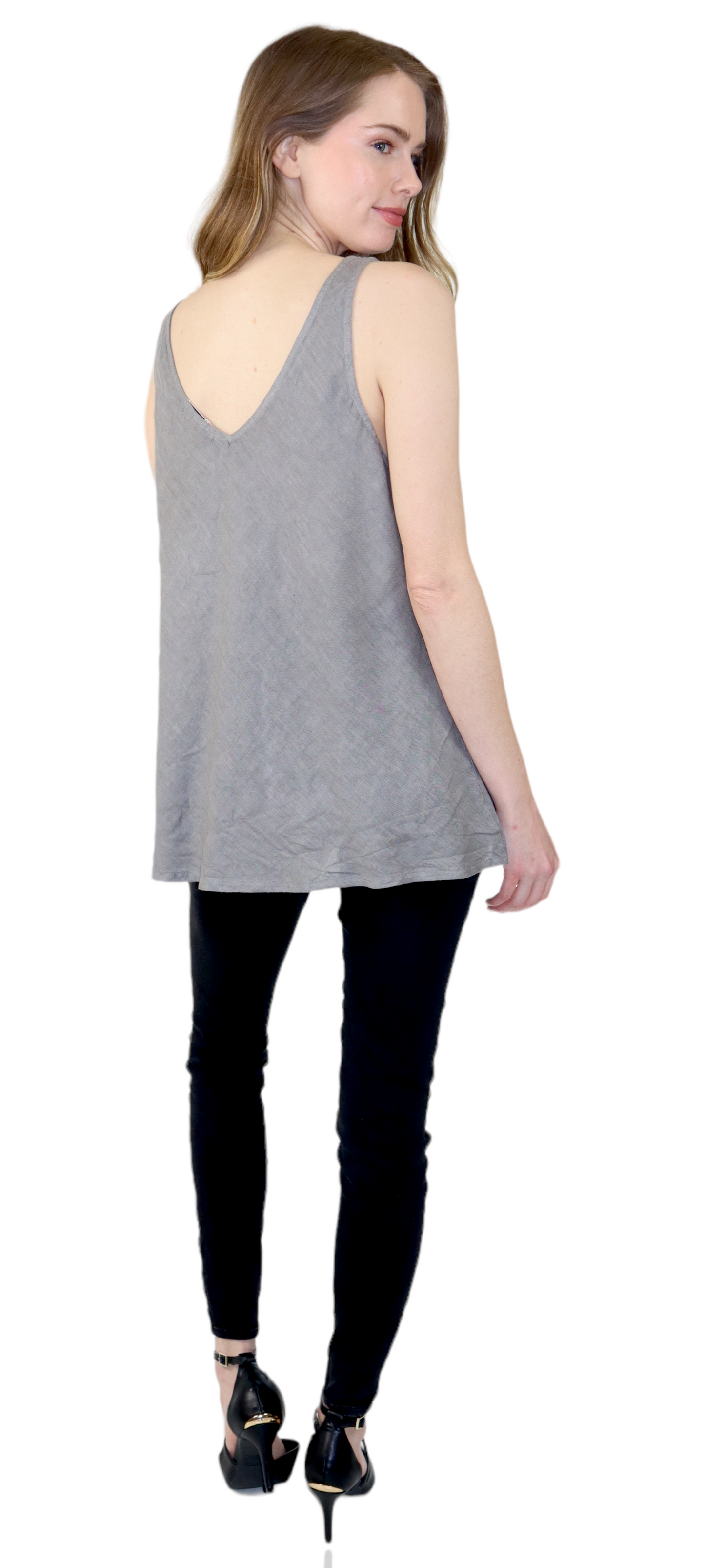 Womens Cheetah Print Linen V-Neck Biased Cut Sleeveless Tank Top Tunic Blouse
