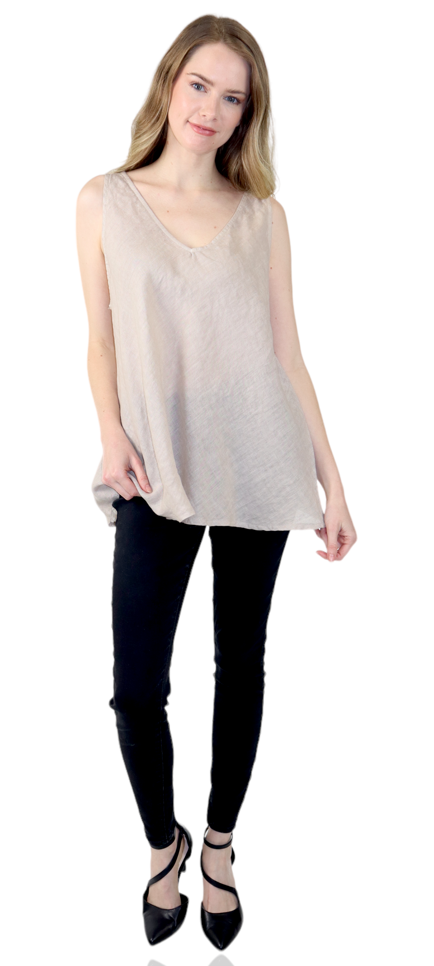 Womens Cheetah Print Linen V-Neck Biased Cut Sleeveless Tank Top Tunic Blouse