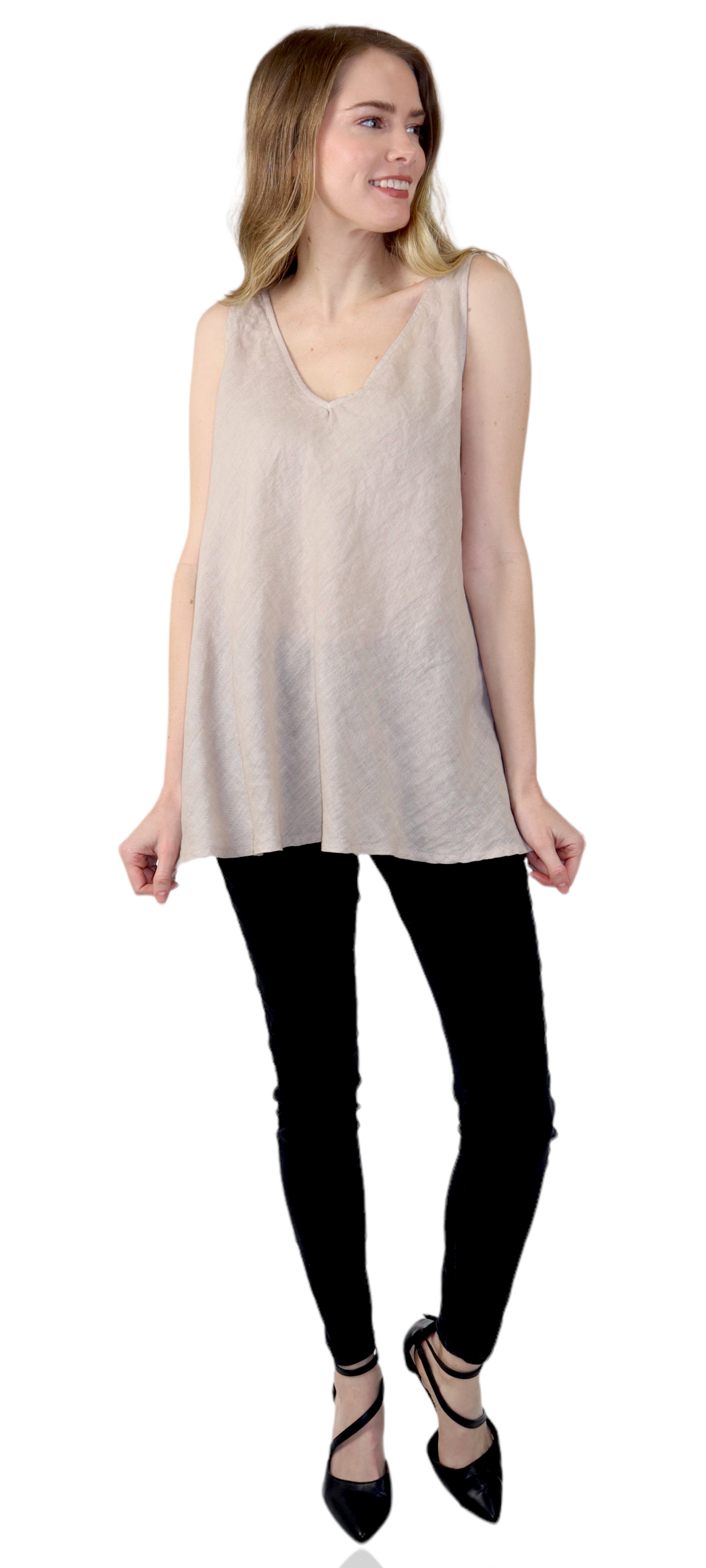 Womens Cheetah Print Linen V-Neck Biased Cut Sleeveless Tank Top Tunic Blouse