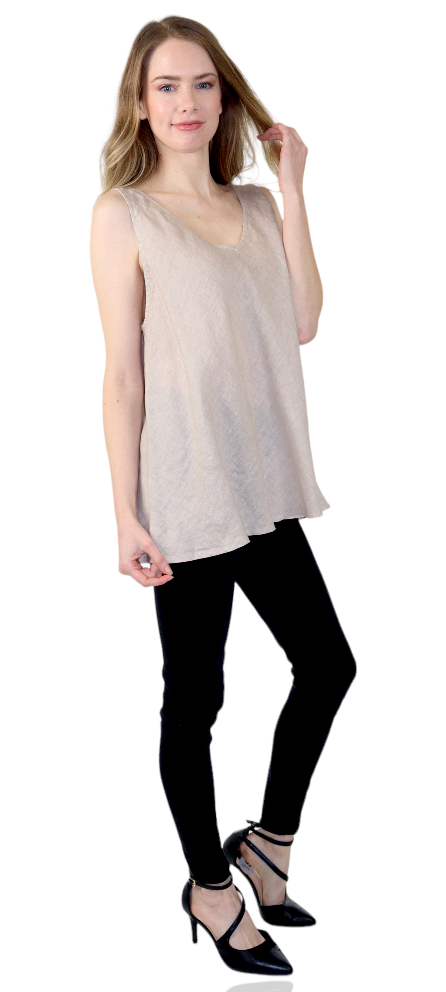Womens Cheetah Print Linen V-Neck Biased Cut Sleeveless Tank Top Tunic Blouse