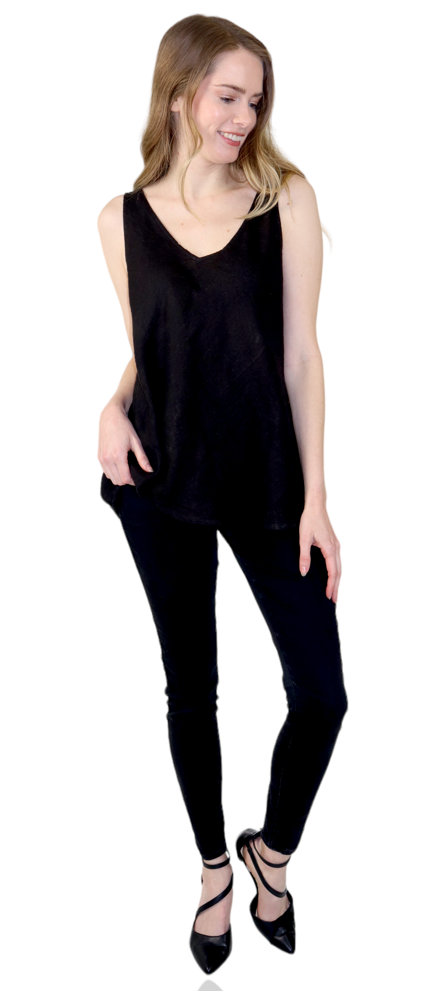 Womens Cheetah Print Linen V-Neck Biased Cut Sleeveless Tank Top Tunic Blouse