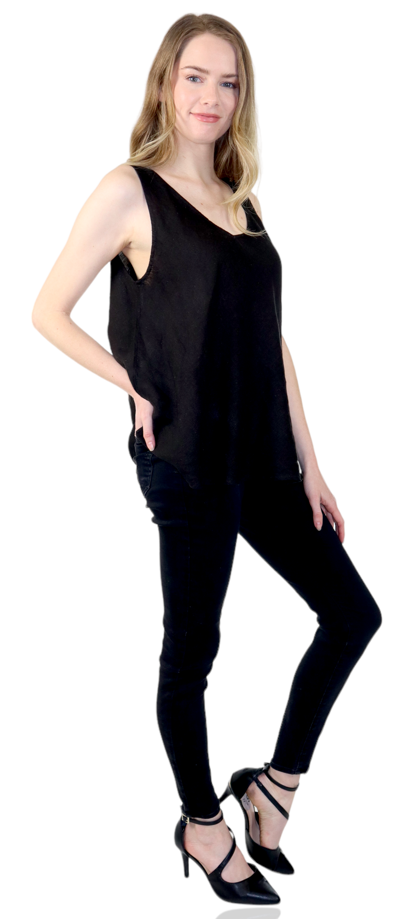 Womens Cheetah Print Linen V-Neck Biased Cut Sleeveless Tank Top Tunic Blouse