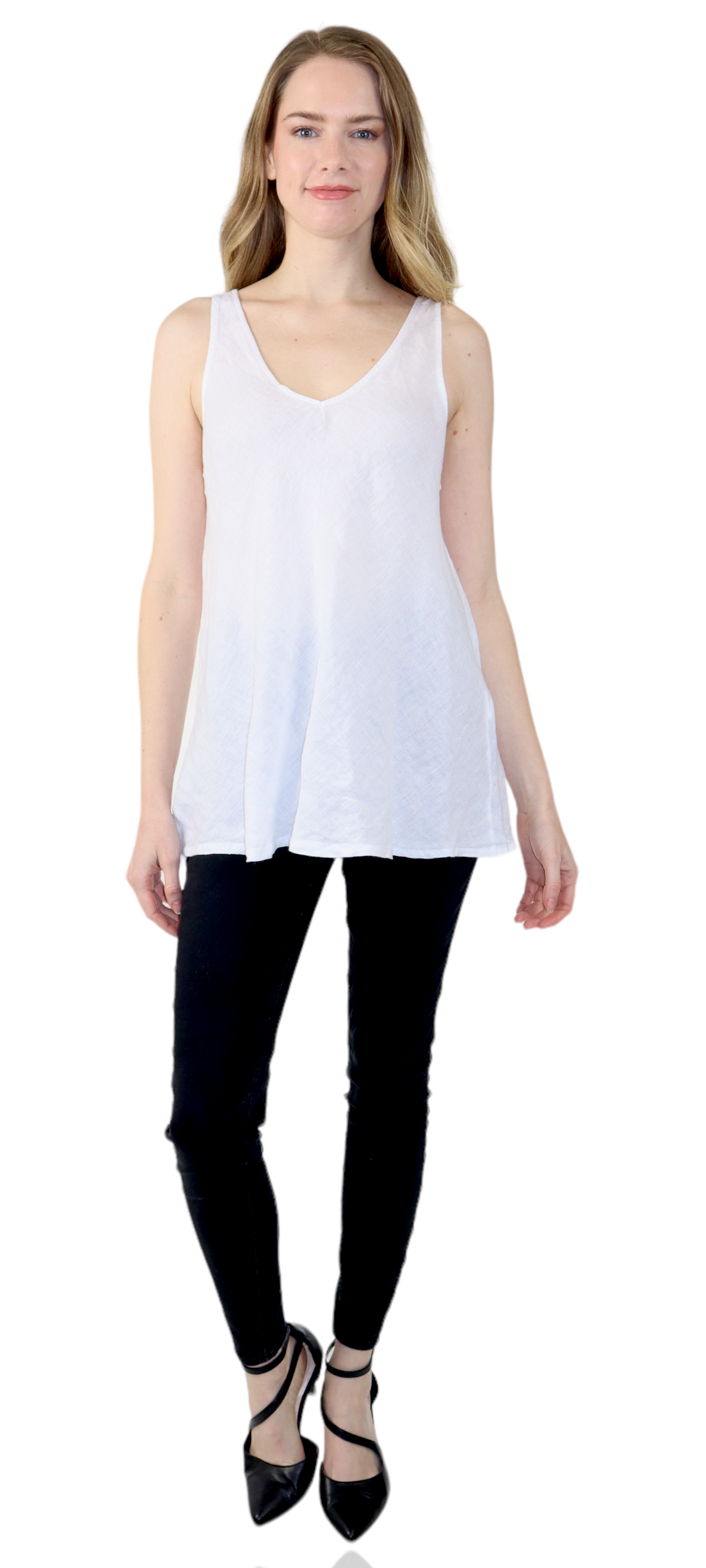 Womens Cheetah Print Linen V-Neck Biased Cut Sleeveless Tank Top Tunic Blouse