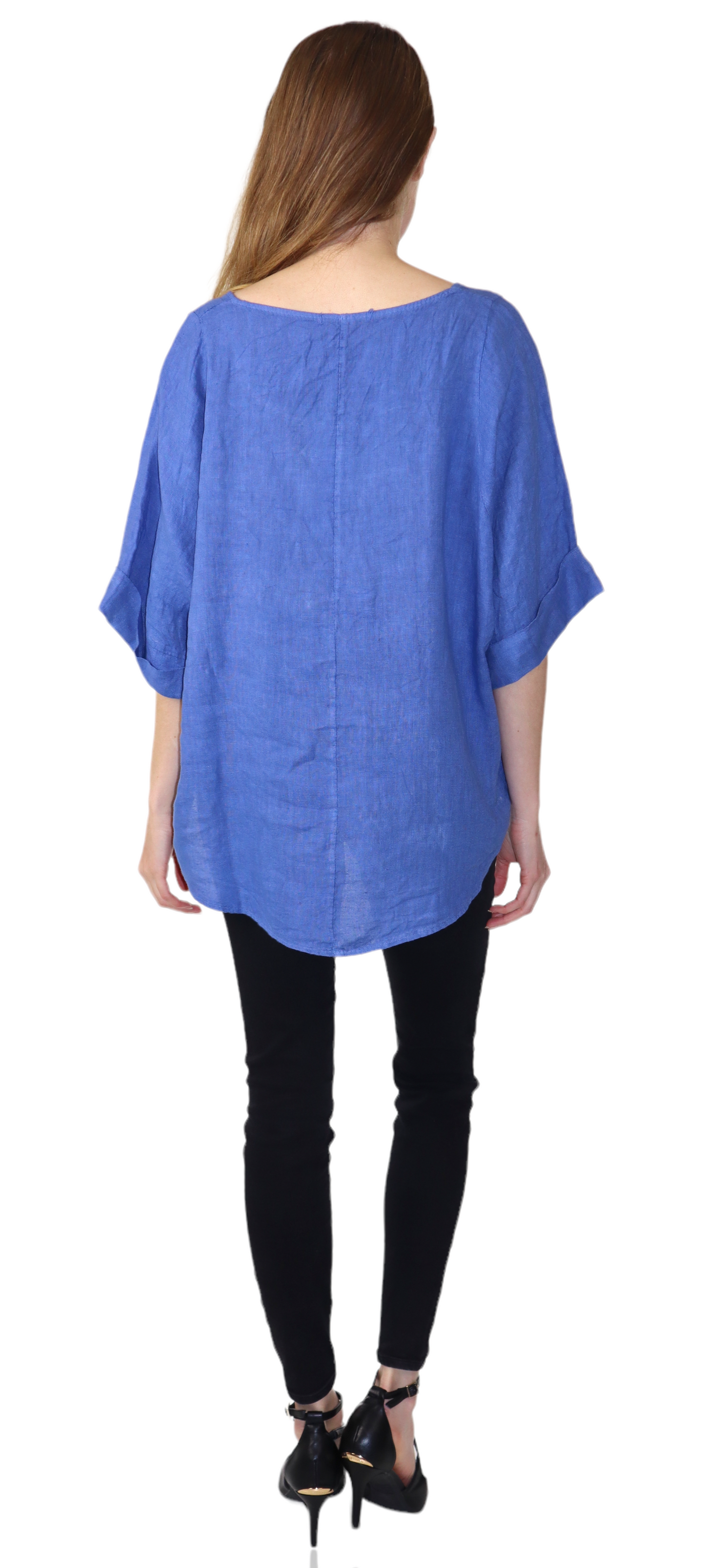 Womens 100% High Low Relaxed Fit Baggy Oversized Tunic Blouse Tee Top with Roll Up Sleeves | One Size Fits All