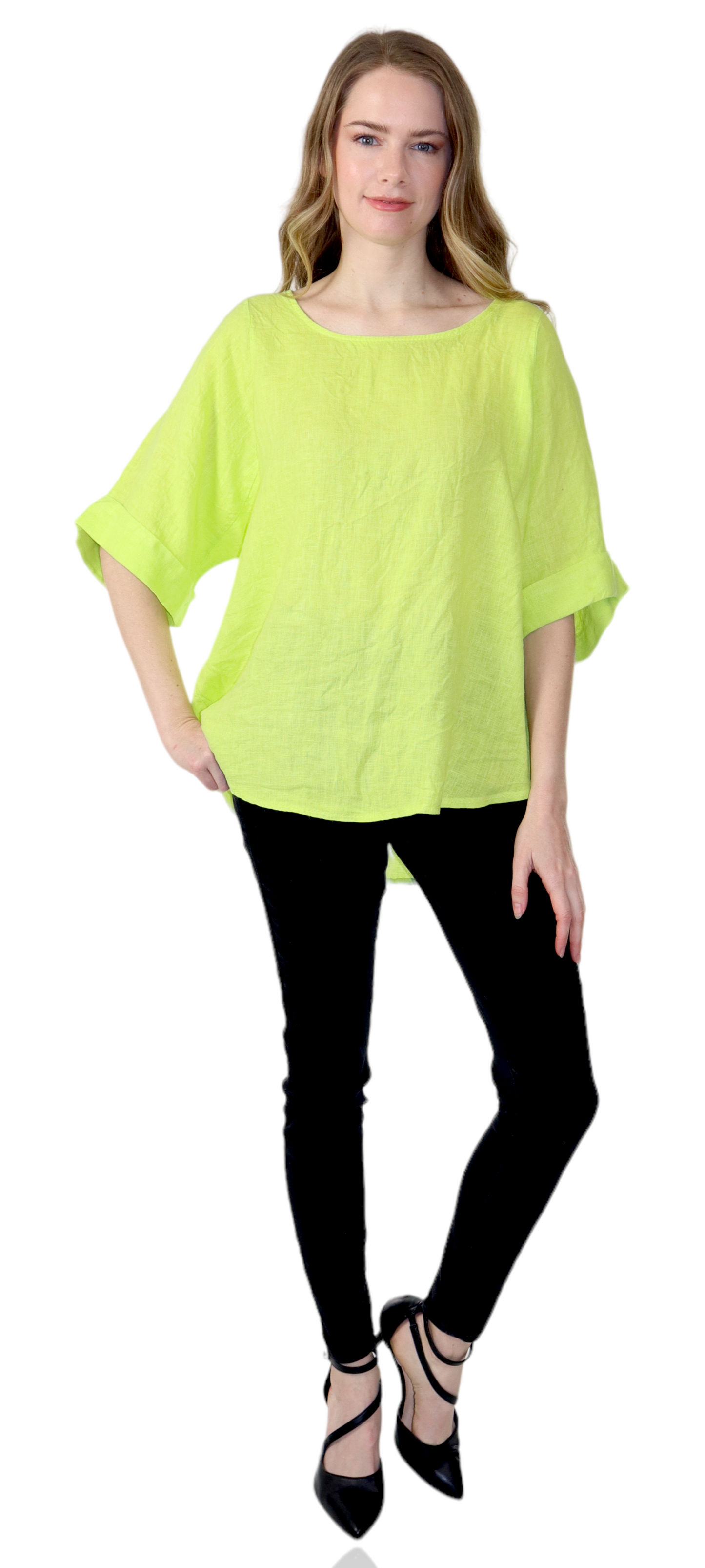 Womens 100% High Low Relaxed Fit Baggy Oversized Tunic Blouse Tee Top with Roll Up Sleeves | One Size Fits All