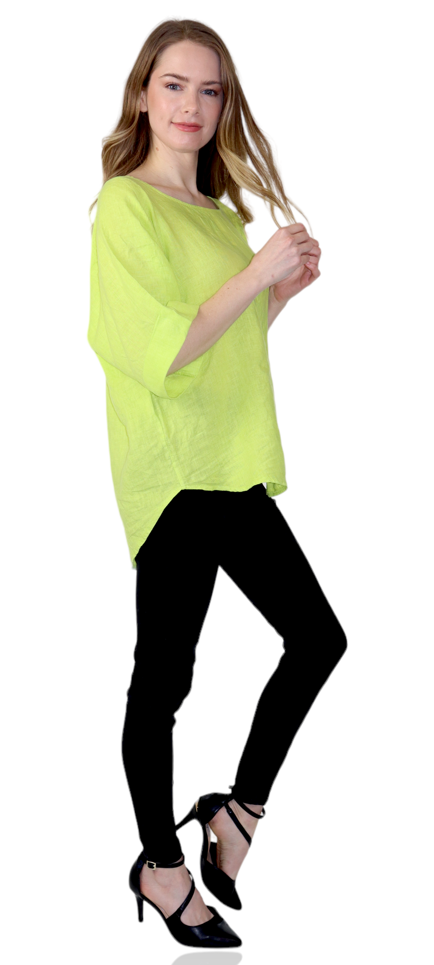 Womens 100% High Low Relaxed Fit Baggy Oversized Tunic Blouse Tee Top with Roll Up Sleeves | One Size Fits All