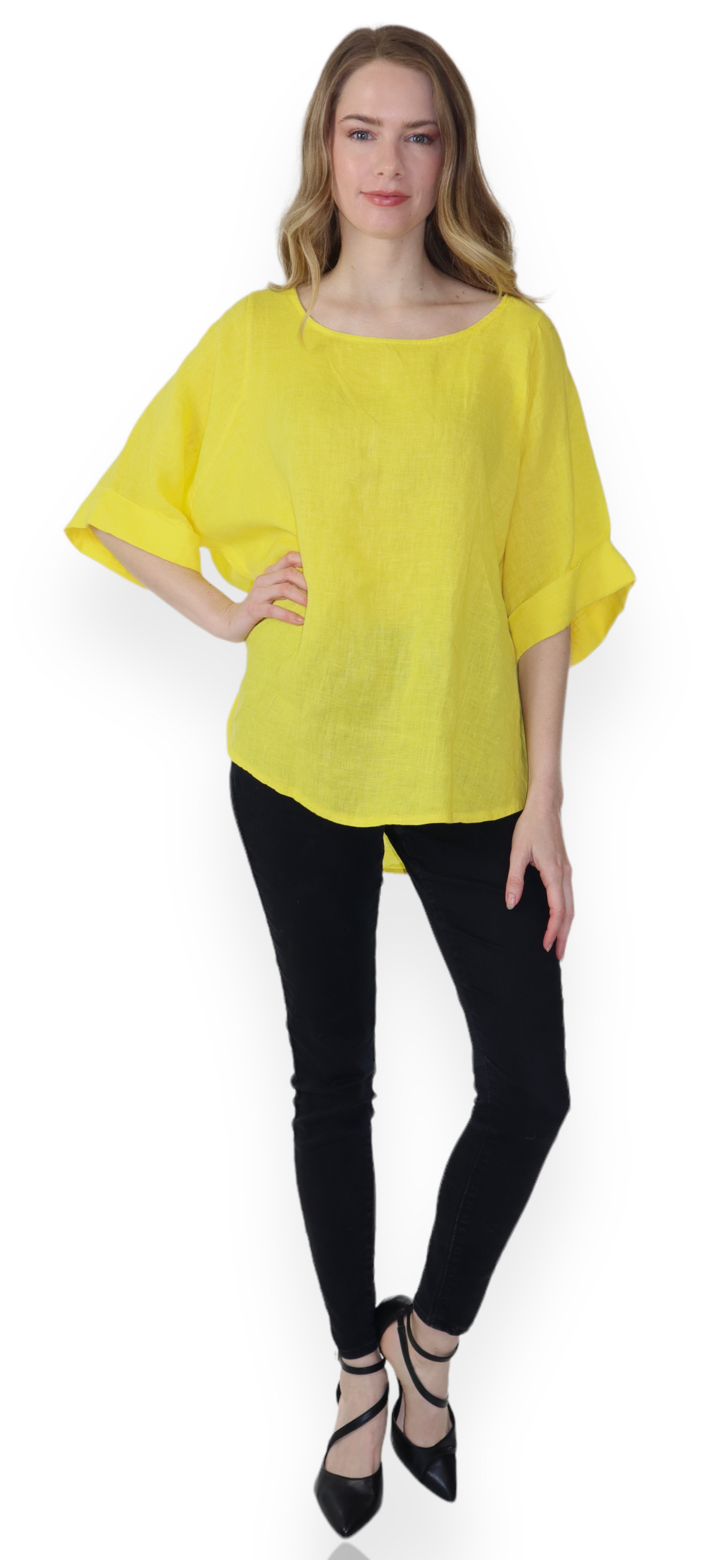 Womens 100% High Low Relaxed Fit Baggy Oversized Tunic Blouse Tee Top with Roll Up Sleeves | One Size Fits All