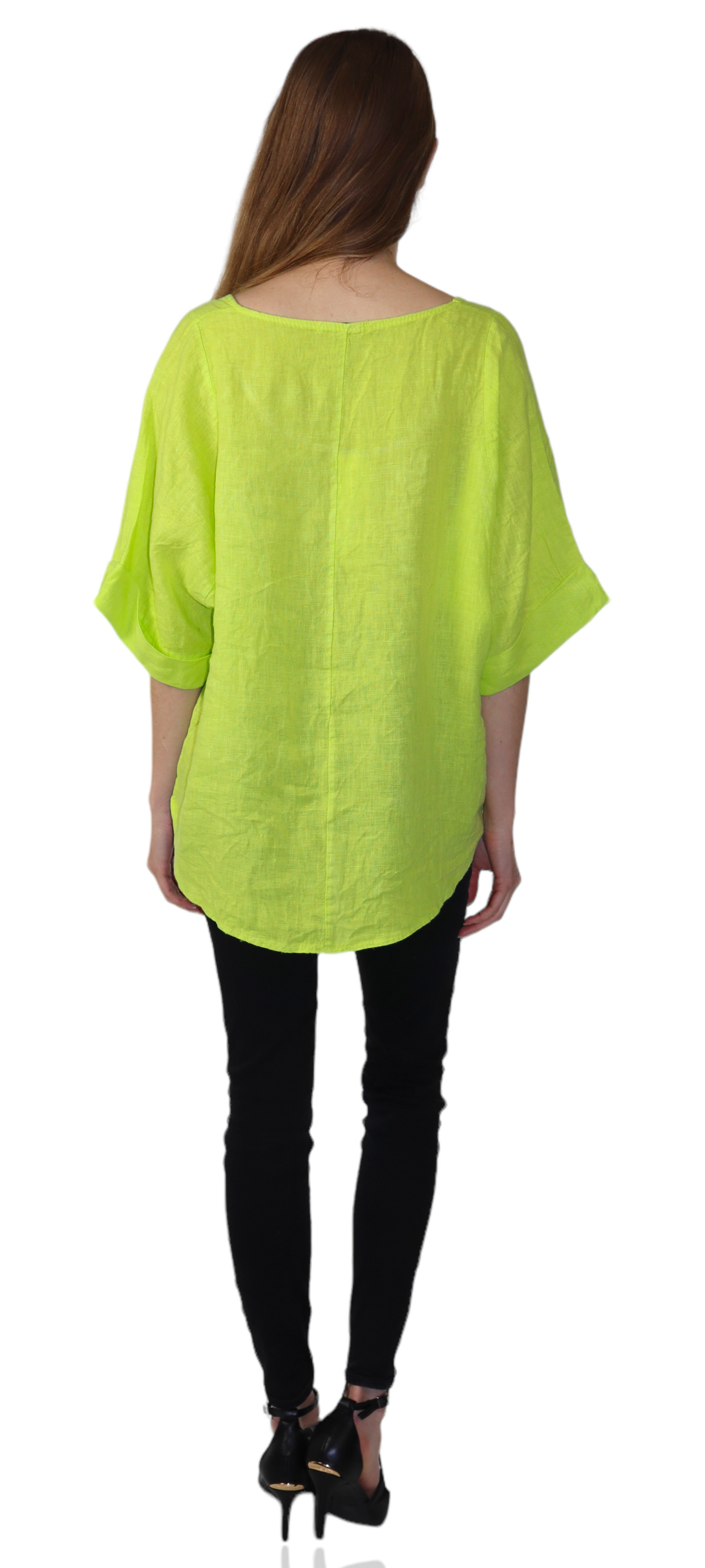 Womens 100% High Low Relaxed Fit Baggy Oversized Tunic Blouse Tee Top with Roll Up Sleeves | One Size Fits All
