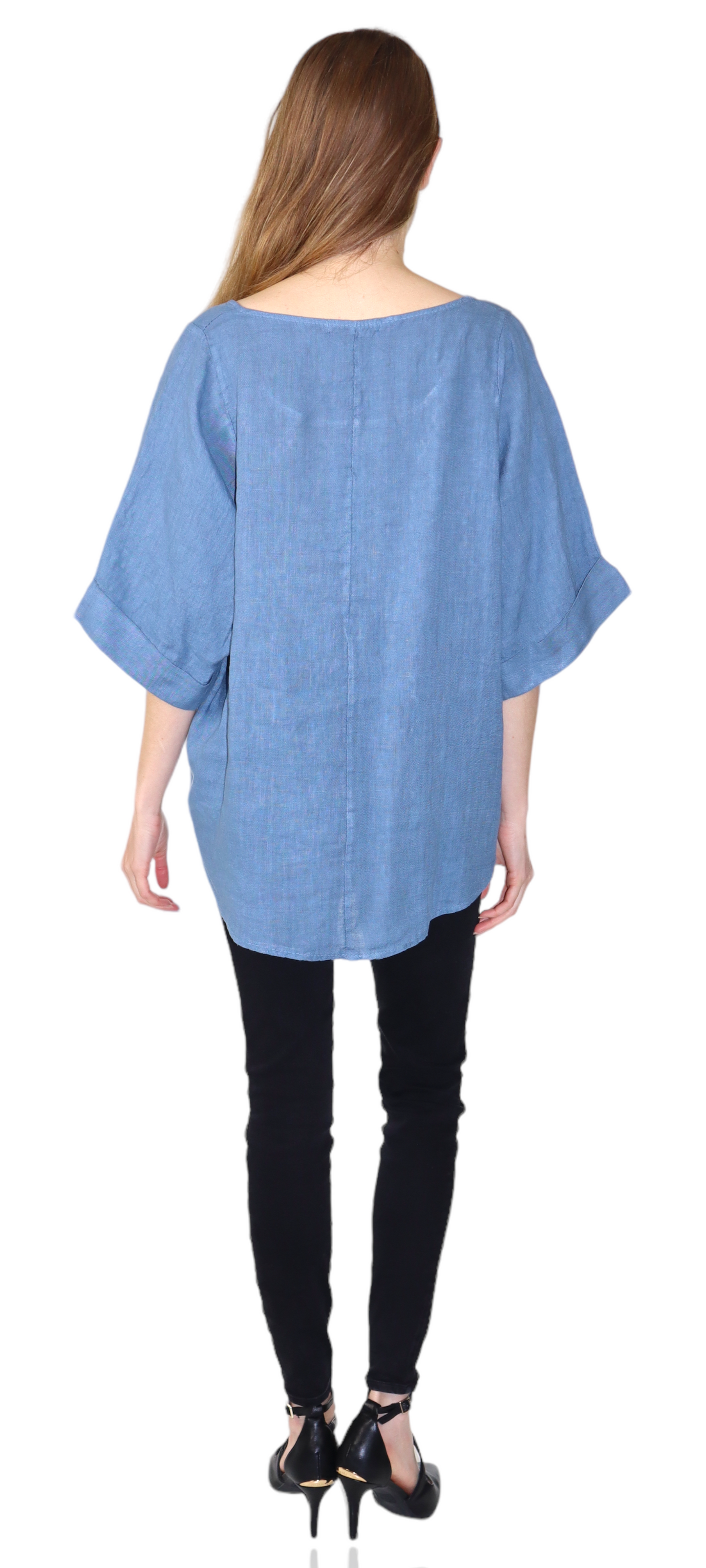 Womens 100% High Low Relaxed Fit Baggy Oversized Tunic Blouse Tee Top with Roll Up Sleeves | One Size Fits All