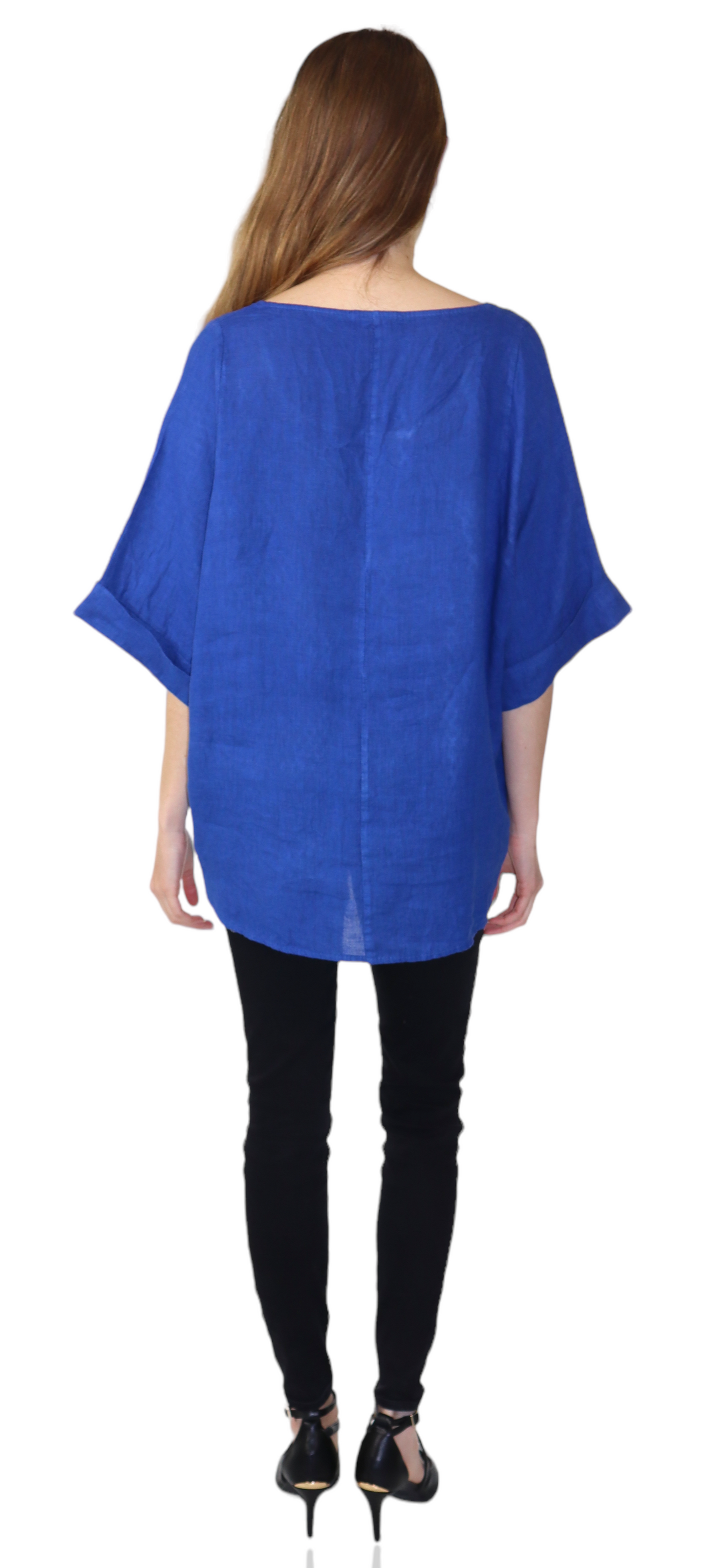 Womens 100% High Low Relaxed Fit Baggy Oversized Tunic Blouse Tee Top with Roll Up Sleeves | One Size Fits All