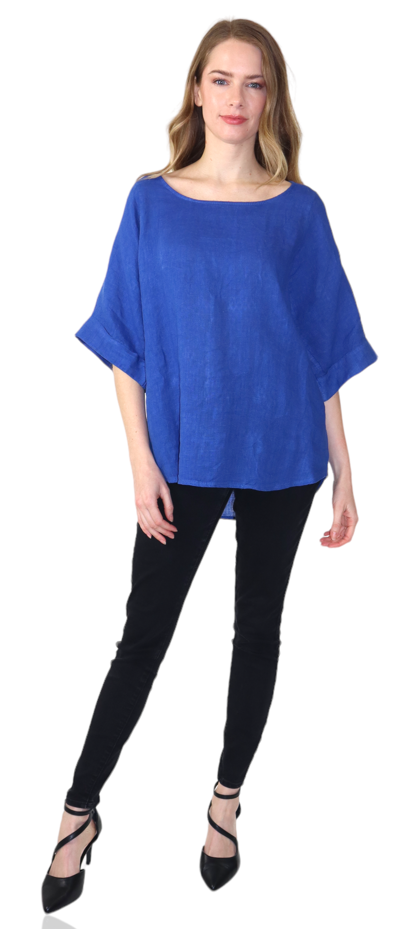 Womens 100% High Low Relaxed Fit Baggy Oversized Tunic Blouse Tee Top with Roll Up Sleeves | One Size Fits All