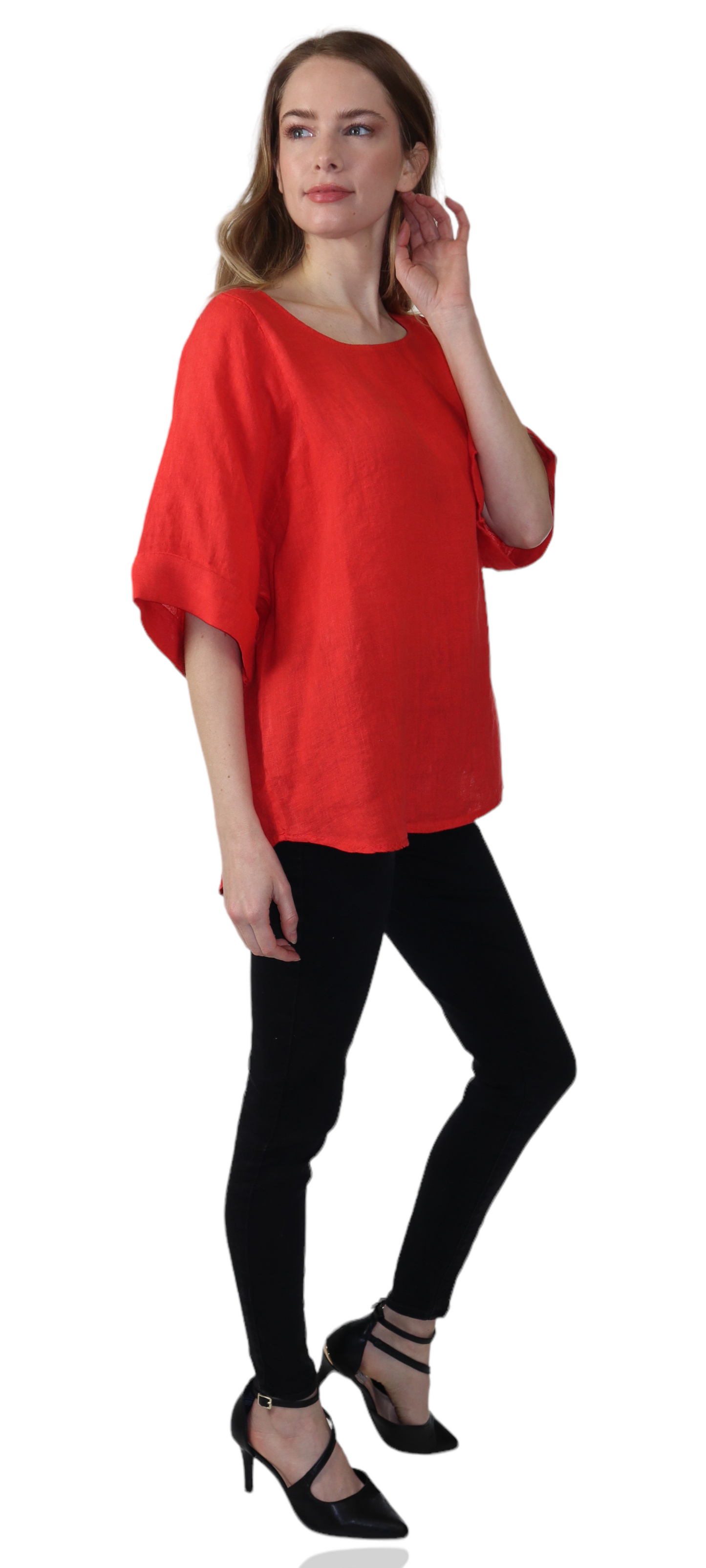Womens 100% High Low Relaxed Fit Baggy Oversized Tunic Blouse Tee Top with Roll Up Sleeves | One Size Fits All