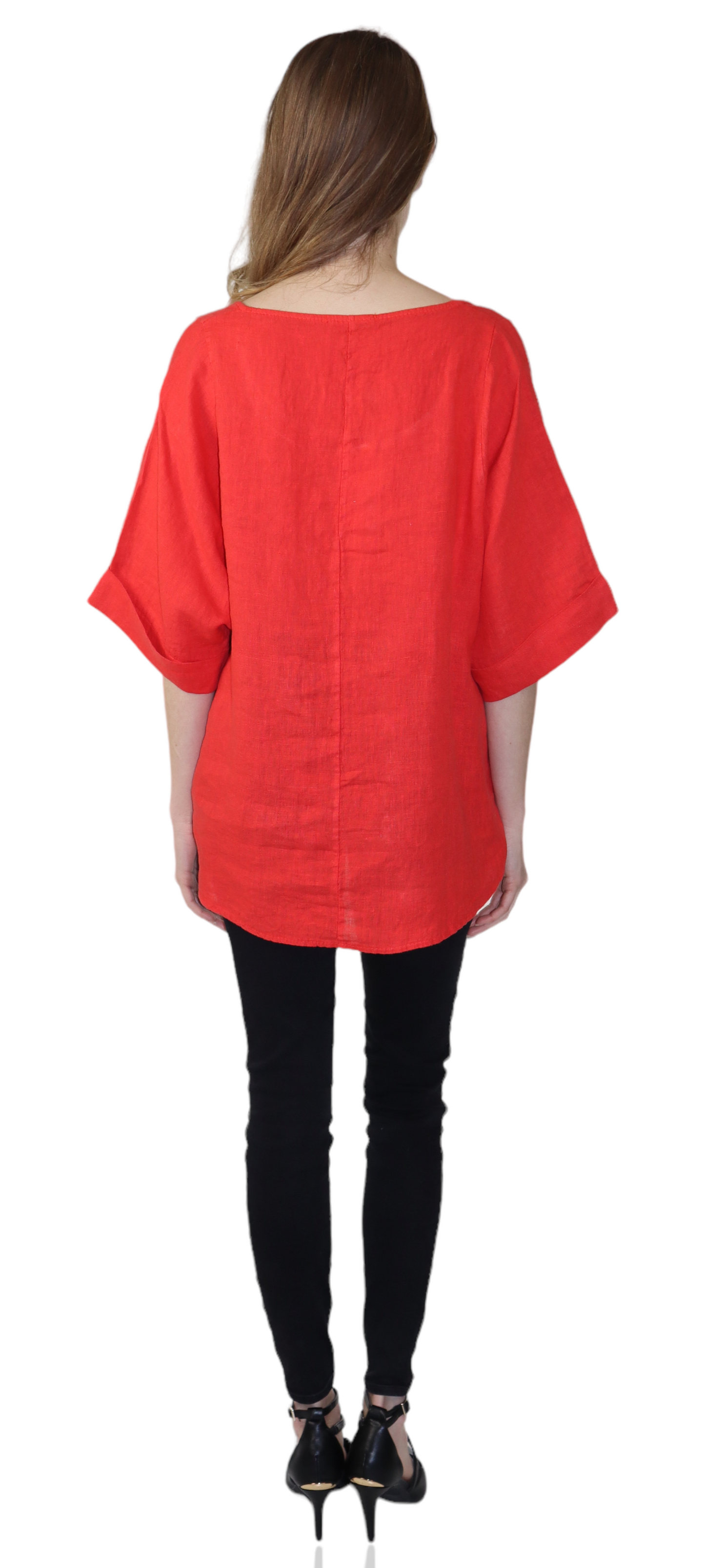 Womens 100% High Low Relaxed Fit Baggy Oversized Tunic Blouse Tee Top with Roll Up Sleeves | One Size Fits All