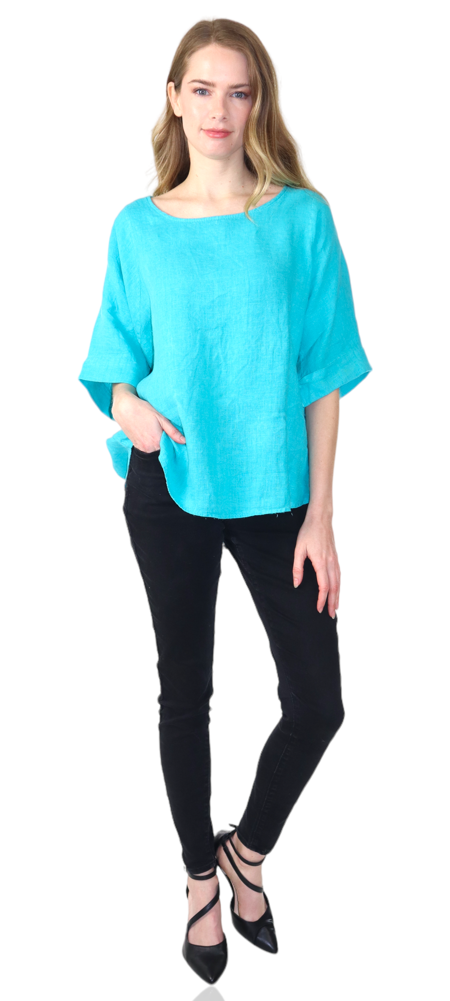Womens 100% High Low Relaxed Fit Baggy Oversized Tunic Blouse Tee Top with Roll Up Sleeves | One Size Fits All