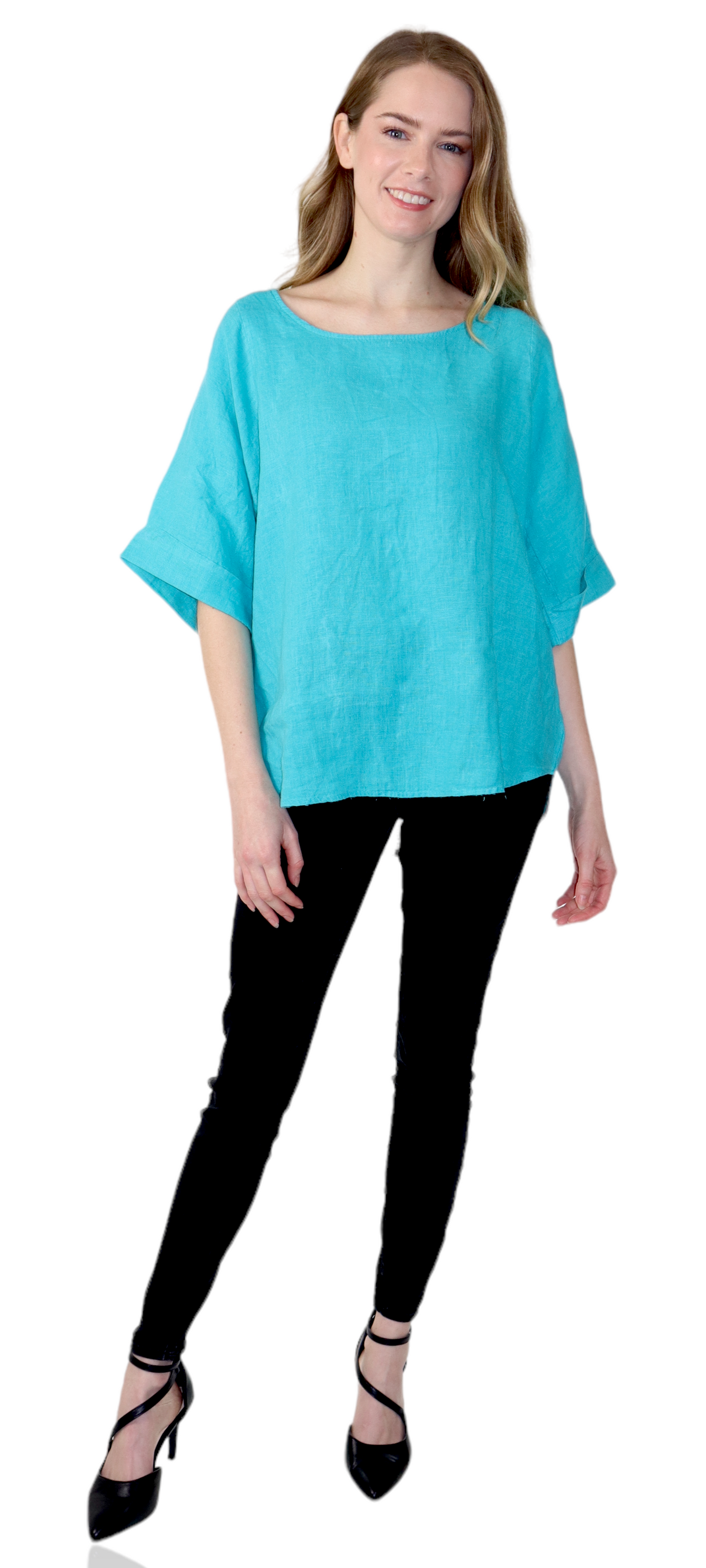 Womens 100% High Low Relaxed Fit Baggy Oversized Tunic Blouse Tee Top with Roll Up Sleeves | One Size Fits All