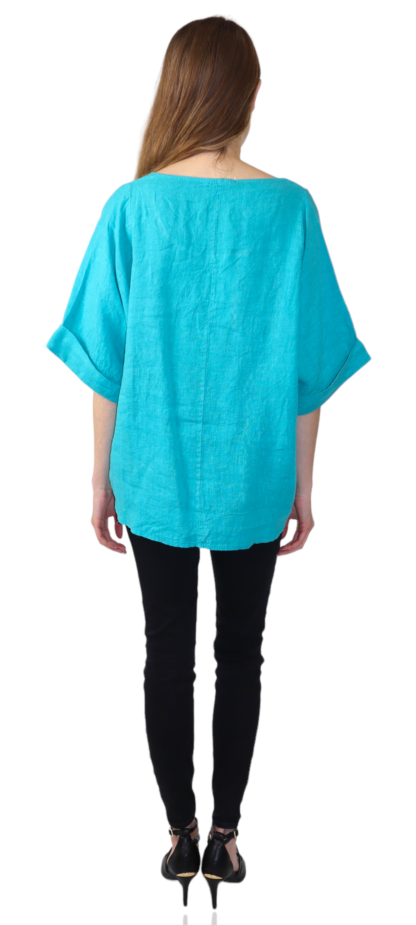 Womens 100% High Low Relaxed Fit Baggy Oversized Tunic Blouse Tee Top with Roll Up Sleeves | One Size Fits All