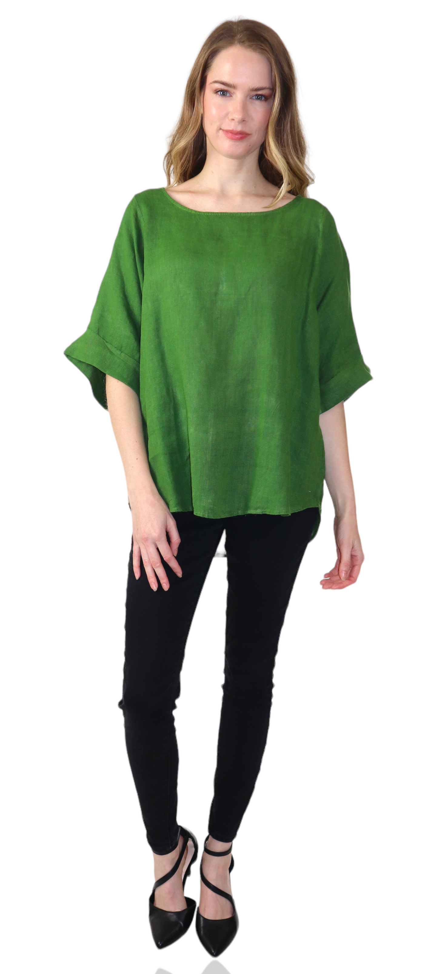 Womens 100% High Low Relaxed Fit Baggy Oversized Tunic Blouse Tee Top with Roll Up Sleeves | One Size Fits All