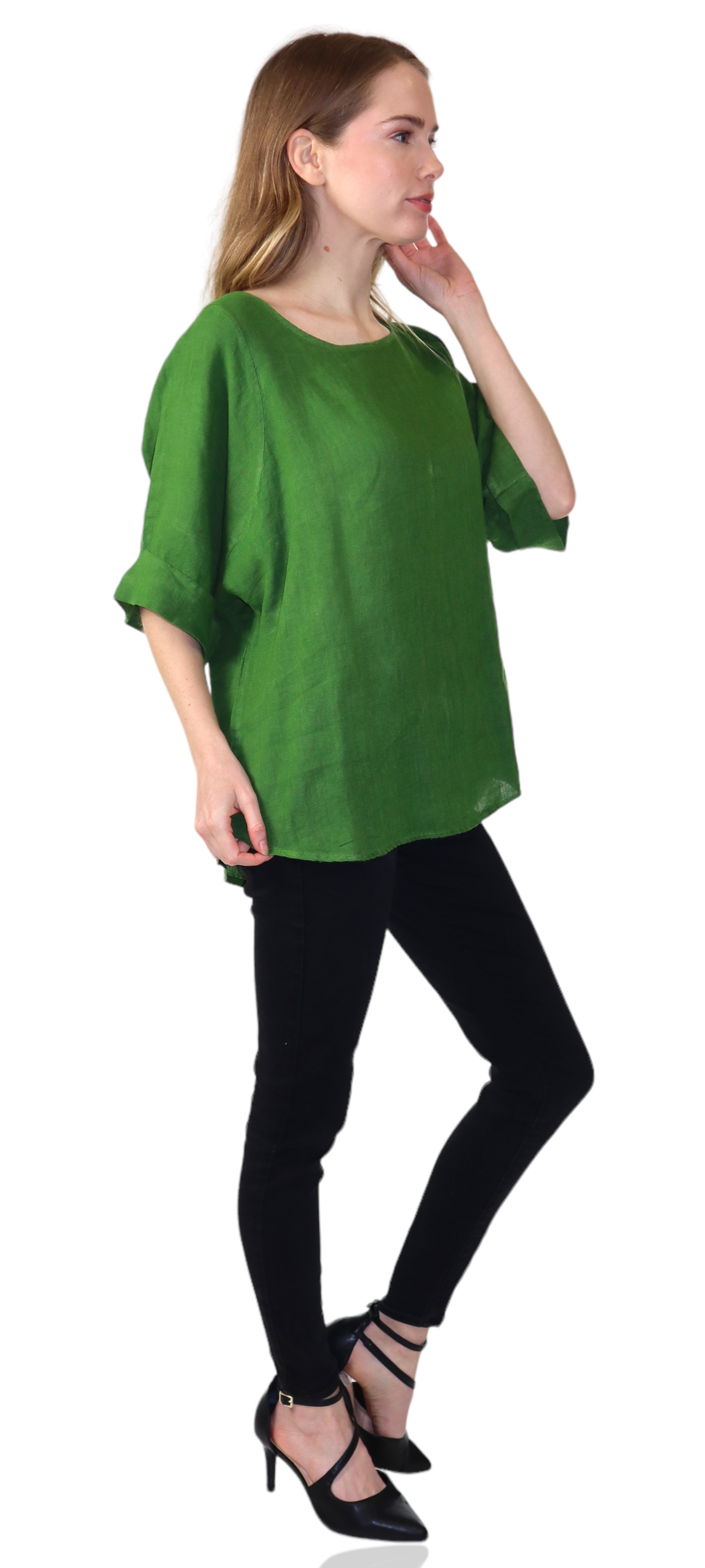 Womens 100% High Low Relaxed Fit Baggy Oversized Tunic Blouse Tee Top with Roll Up Sleeves | One Size Fits All