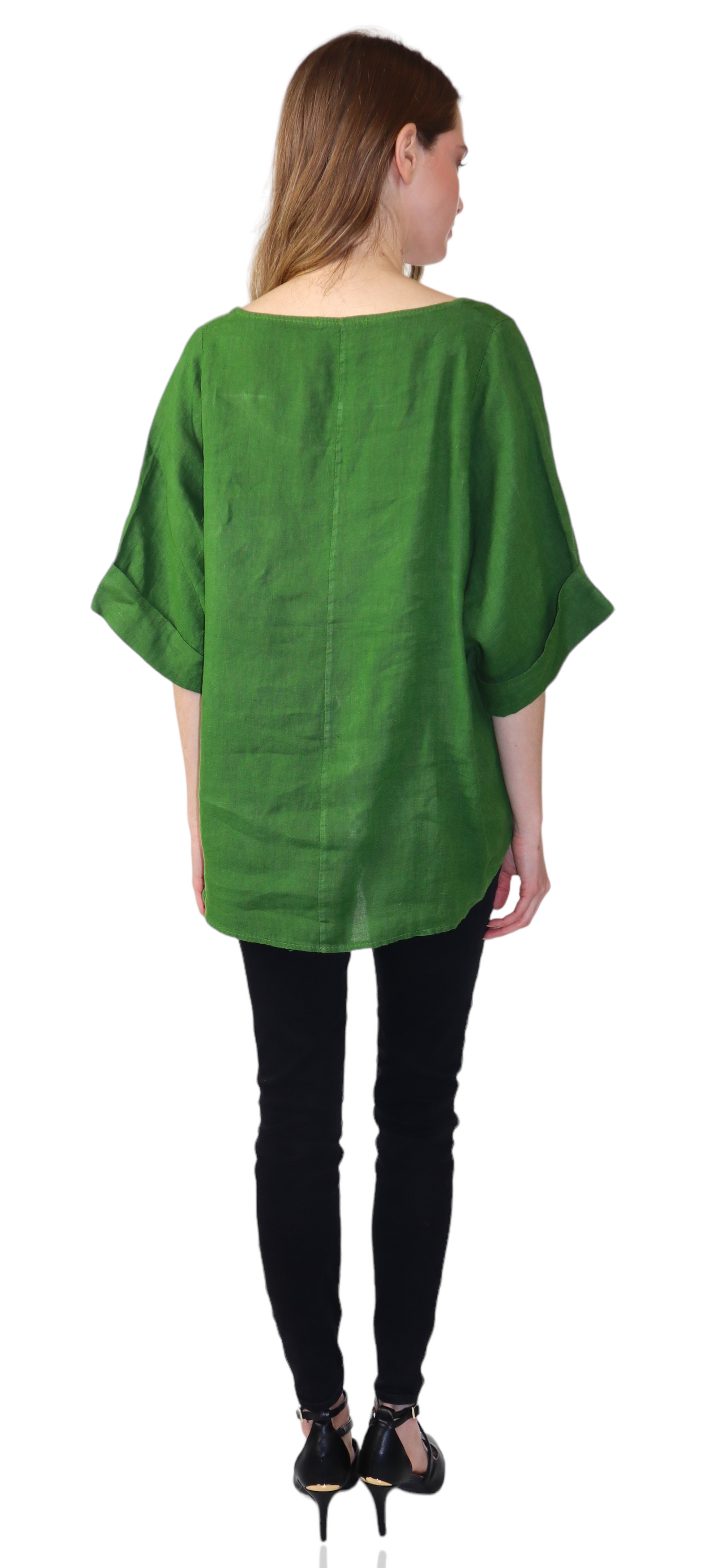Womens 100% High Low Relaxed Fit Baggy Oversized Tunic Blouse Tee Top with Roll Up Sleeves | One Size Fits All
