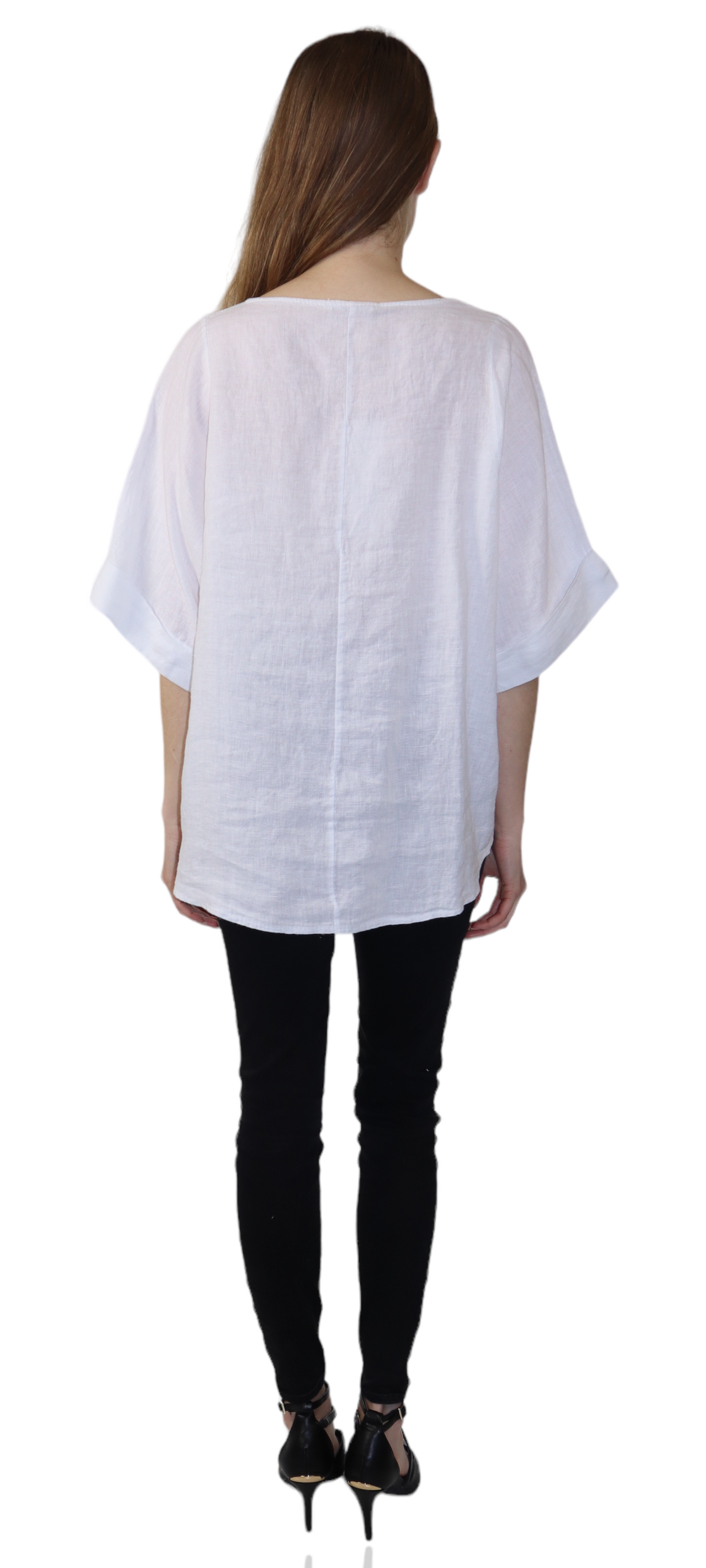 Womens 100% High Low Relaxed Fit Baggy Oversized Tunic Blouse Tee Top with Roll Up Sleeves | One Size Fits All