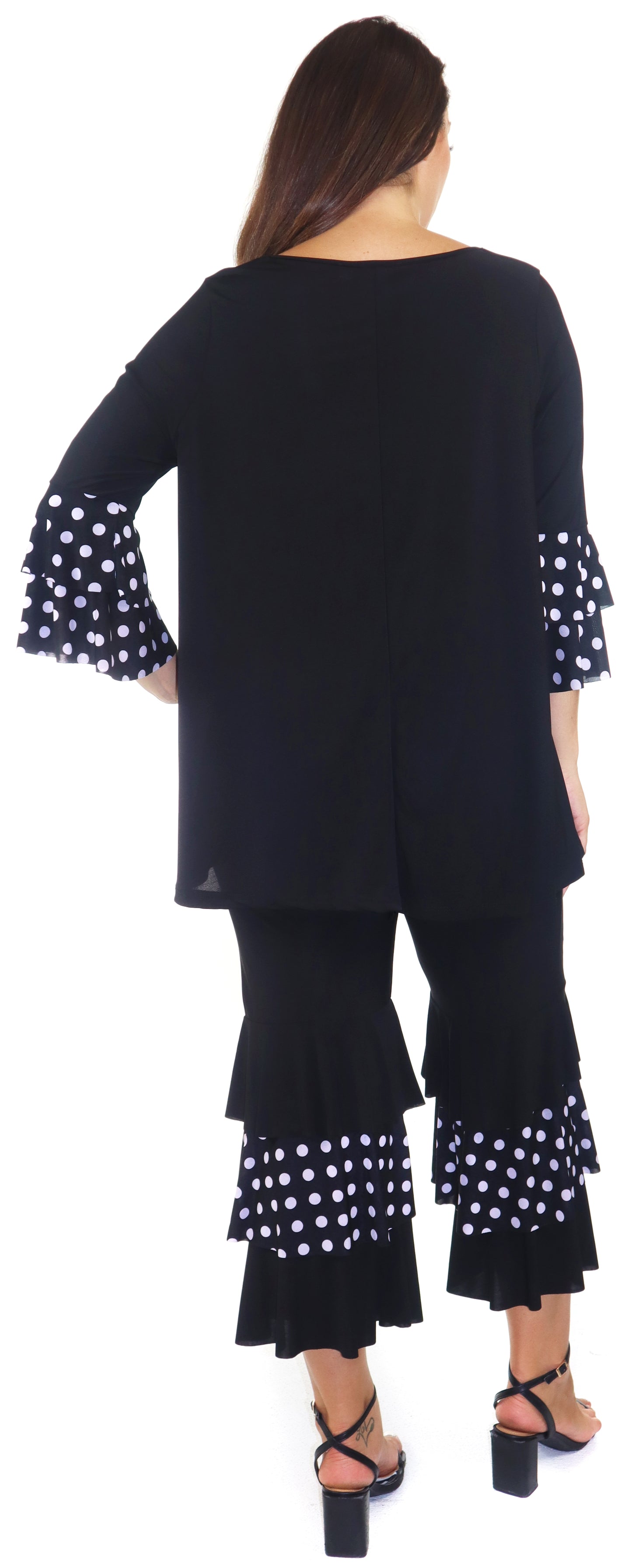 Womens 2 Piece Ruffled Polka Dot Top and Pants Set, Regular and Plus Sizes, Handmade in USA