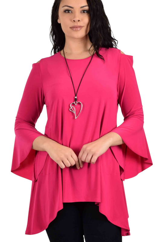 Dare2bstylish, Peek a Boo Sholder Tunic, Simple and Elegant, Designer Tunic, Asymmetrical tunic, Plus size tunic, Small to 2XL. Fuchsia Top