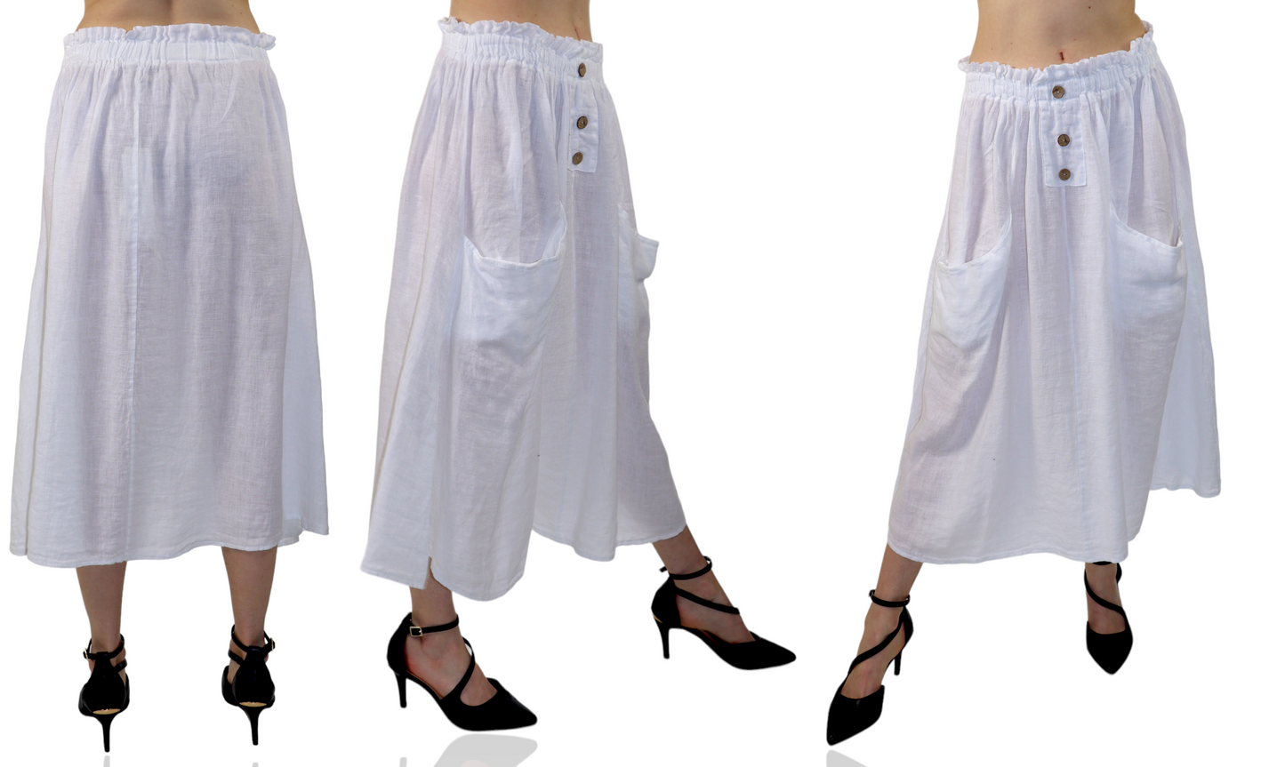 Women 100% Pure Linen Comfy Breathable Boho Midi Skirt | One Size Fits All