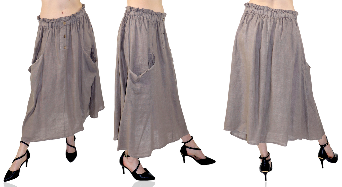 Women 100% Pure Linen Comfy Breathable Boho Midi Skirt | One Size Fits All
