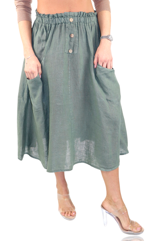 Women 100% Pure Linen Comfy Breathable Boho Midi Skirt | One Size Fits All