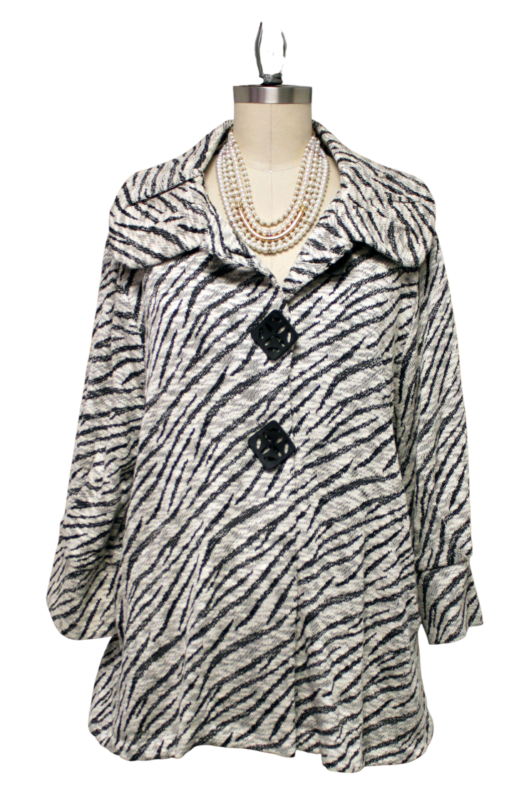 Dashing, High end  all weather desiger Zebra Print jacket. 1XL to 3XL. Plus size jacket, Side Pockets