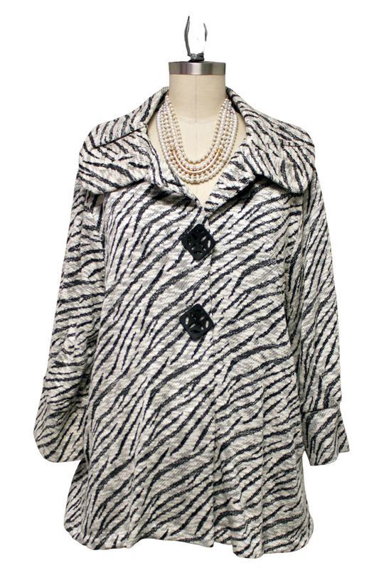 Dashing, High end  all weather desiger Zebra Print jacket. 1XL to 3XL. Plus size jacket, Side Pockets