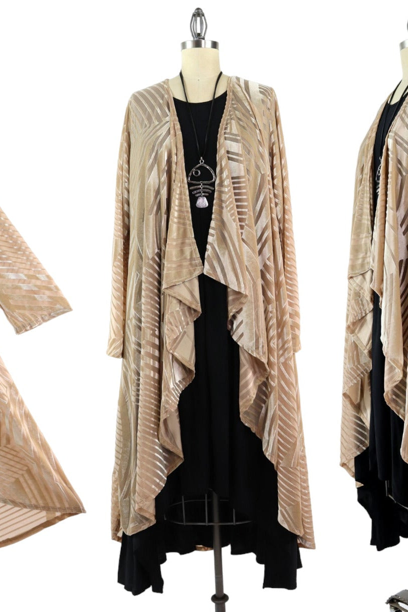 Elegant Women One Size High Low Open Front, High End Velvet Duster Cardigan Jacket