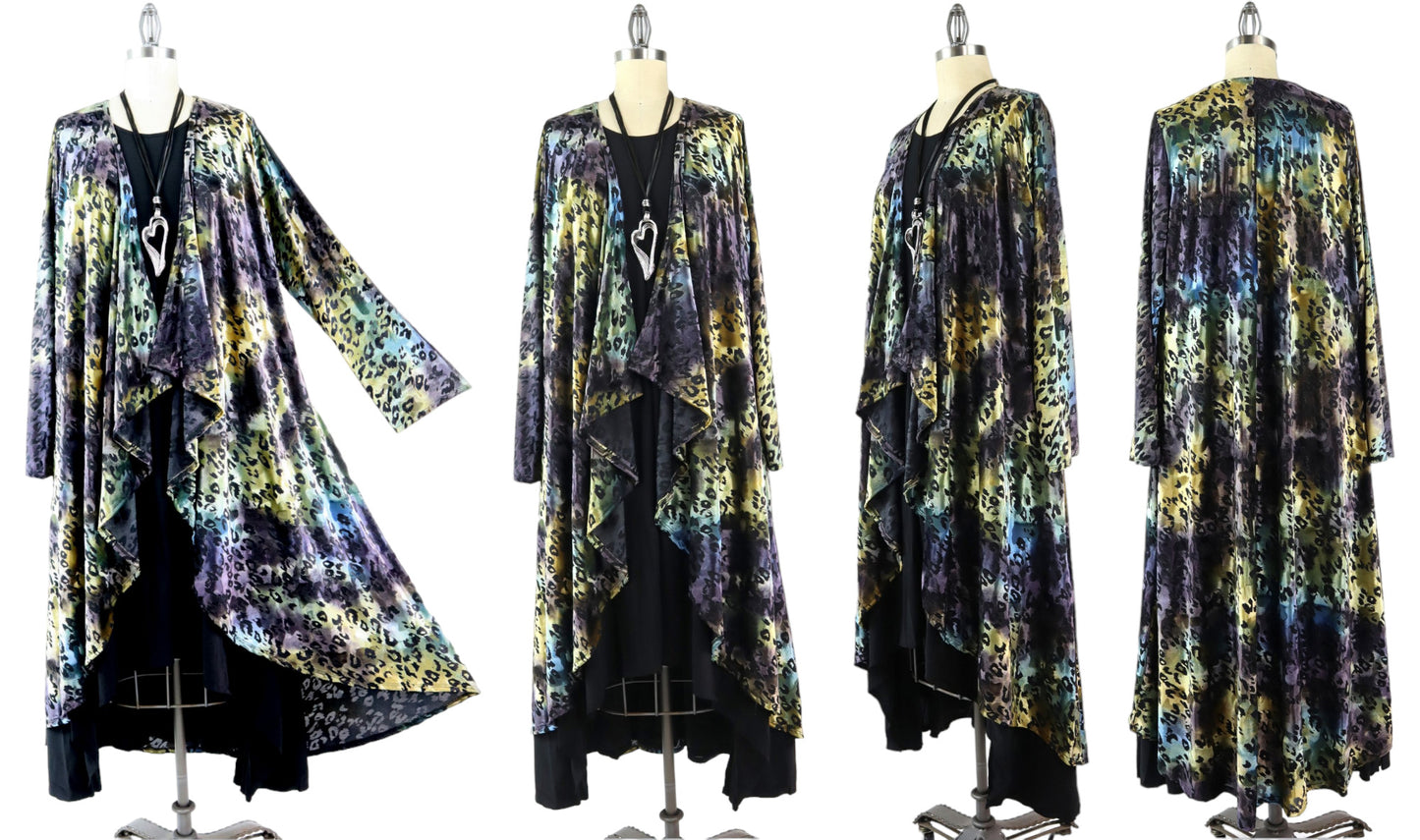 Elegant Women One Size High Low Open Front, High End Velvet Duster Cardigan Jacket