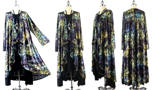 Elegant Women One Size High Low Open Front, High End Velvet Duster Cardigan Jacket