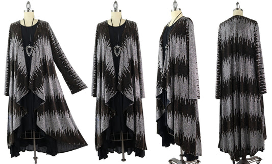 Elegant Women One Size High Low Open Front, High End Velvet Duster Cardigan Jacket