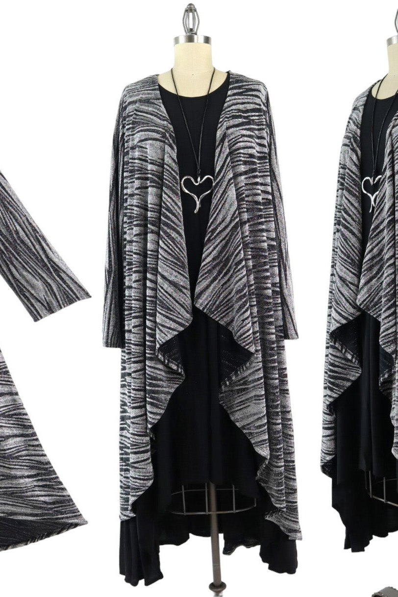 Elegant and Glamorous Women One Size High Low Open Front, High End Velvet Duster Cardigan Jacket