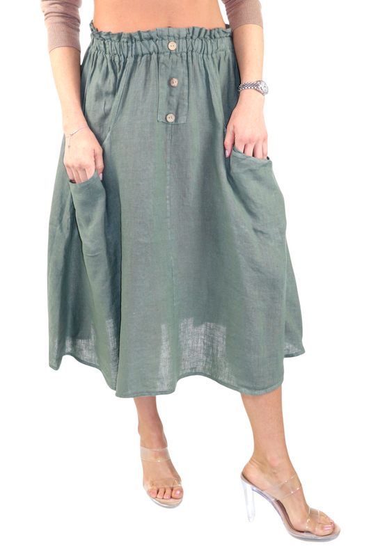 Women 100% Pure Linen Comfy Breathable Boho Midi Skirt | One Size Fits All