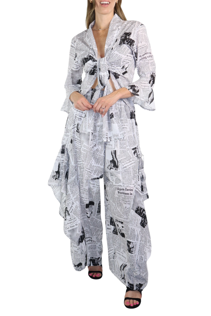 Women's Boho 2 Piece Linen Wrap Up Jumpsuit + Pants Set | Regular and Plus Sizes