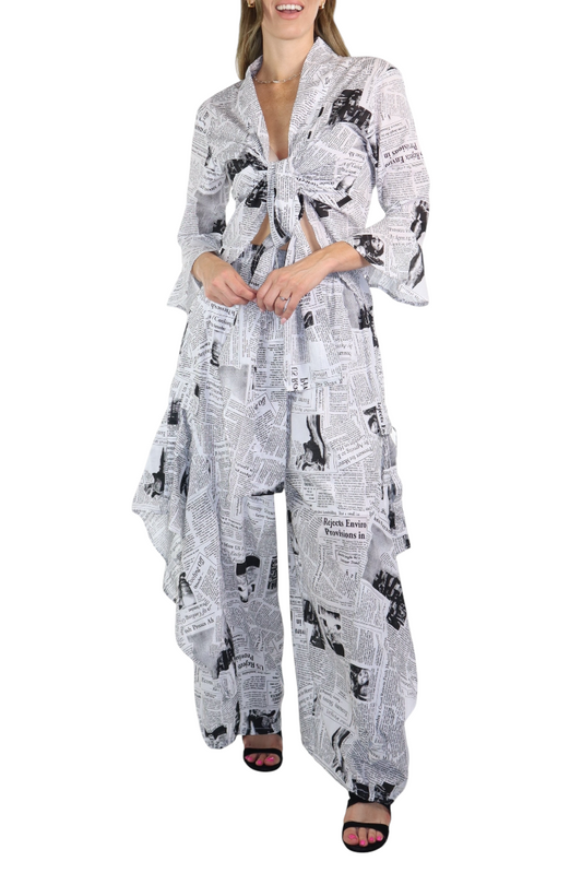 Women's Boho 2 Piece Linen Wrap Up Jumpsuit + Pants Set | Regular and Plus Sizes