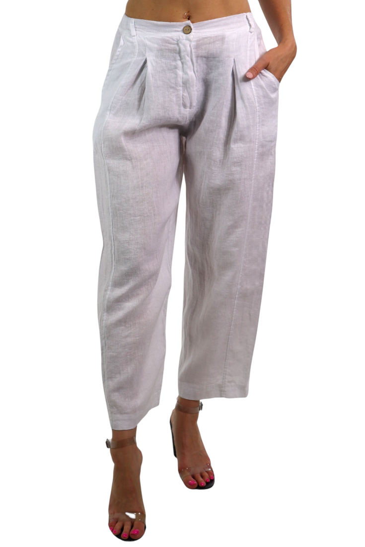 Womens Breathable Linen Relaxed Fit Tapered Pants with Side Pockets