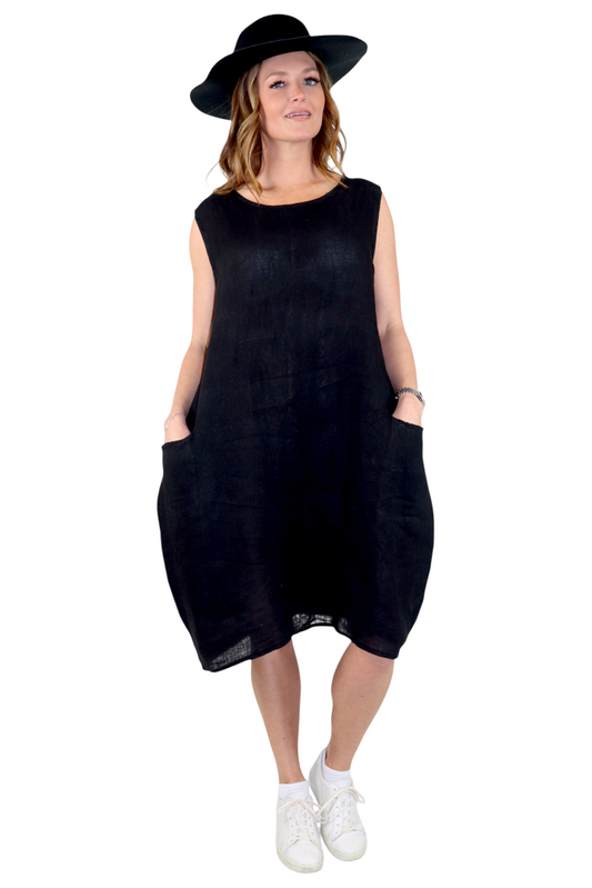 100% Linen Breathable Bubble Hem Pullover Dress Top, Made in Italy