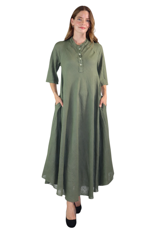 Womens Loose Fit All Natural Draped Linen Maxi Dress | One Size Fits All (S-XXL)