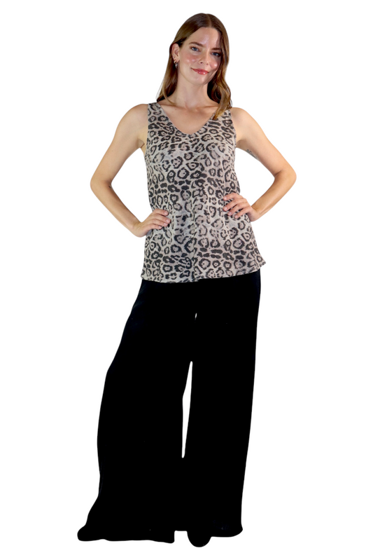 Womens 2 Piece Linen Sleeveless Top + Palazzo Pants Set