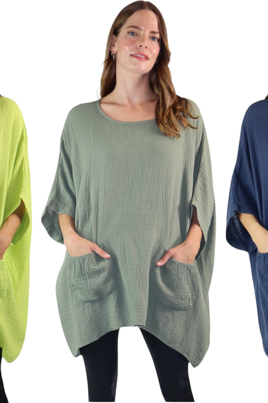 Cotton Gauze Asymmetric Oversize Tunic Top | One Size Fits all (S-XL)