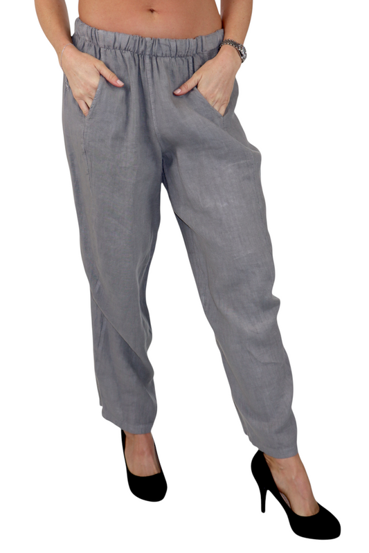 Women 100% Pure Linen Relaxed Fit Breathable Pants w/ Side Pockets