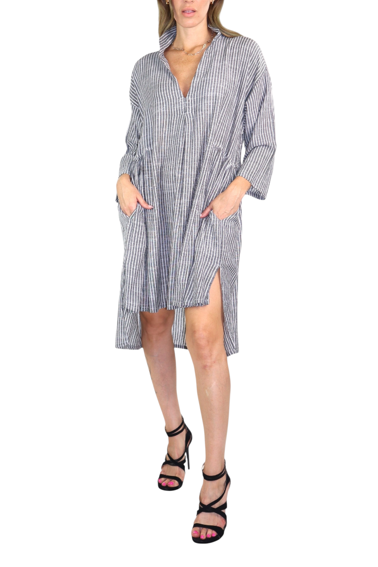 Women Linen Bohemian High Low Knee Length Dress Top | Regular and Plus Sizes