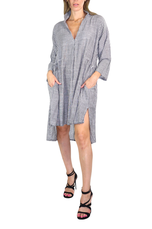 Women Linen Bohemian High Low Knee Length Dress Top | Regular and Plus Sizes
