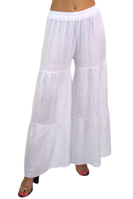 Linen 3 Tiered BoHo Palazzo Pants