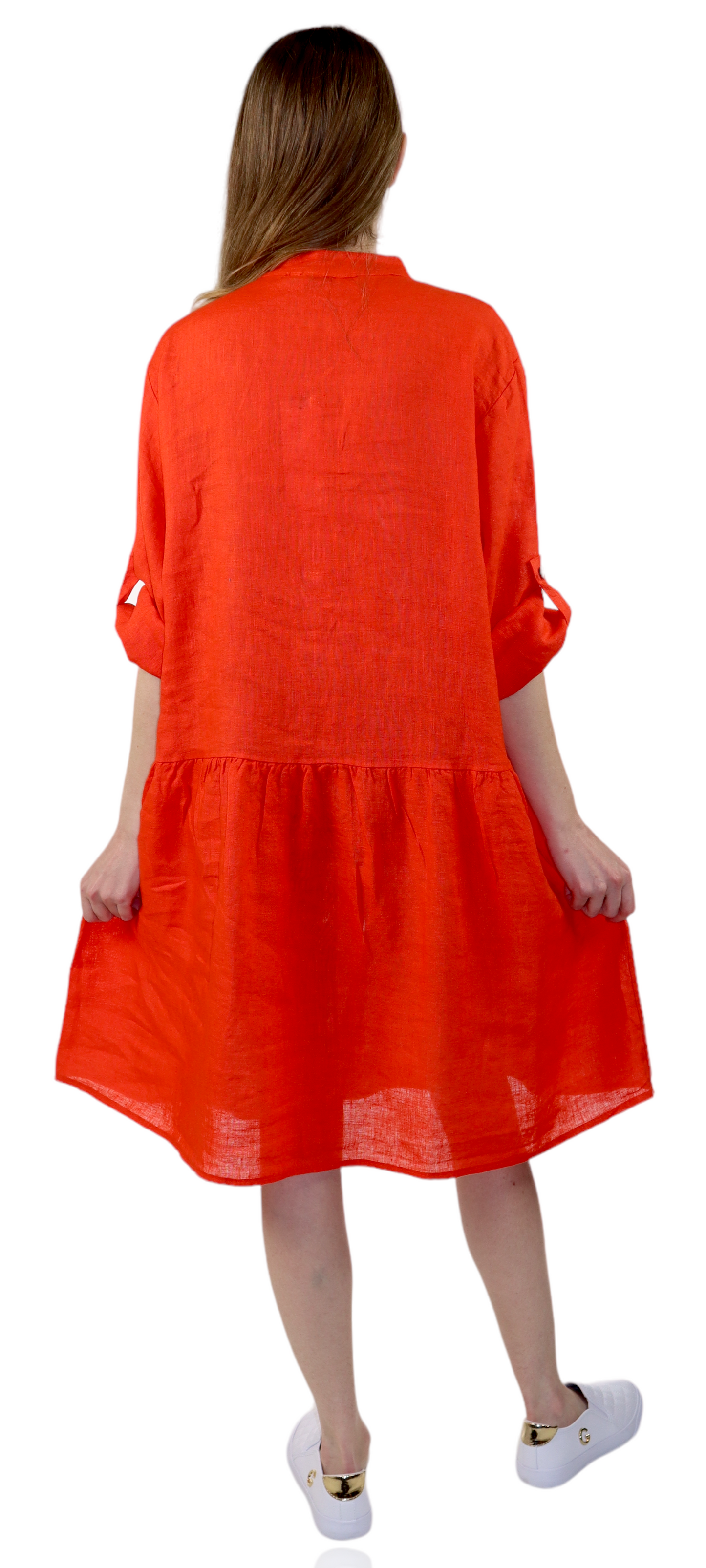 Womens Linen Flowy A Line Button Down Midi Tunic Blouse Dress Top